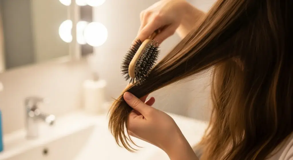 Brossage des cheveux pour éliminer les restes de produit