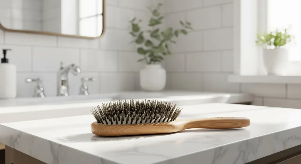 Nettoyer une brosse en bois avec des poils de sanglier