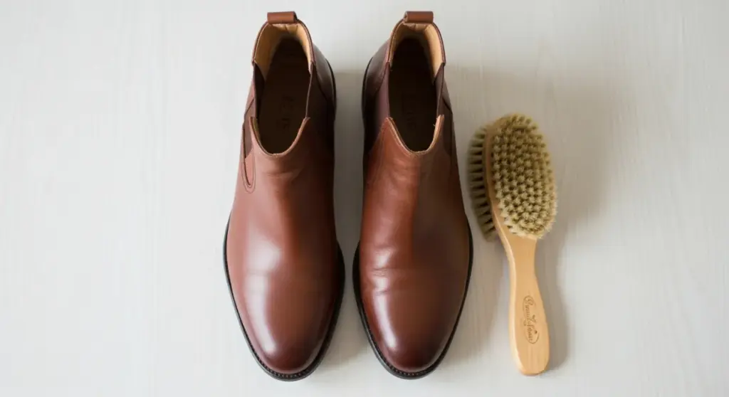 Chaussures en cuir et brosse à poils doux