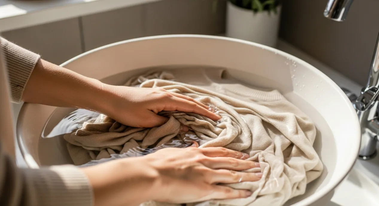 Lavage d'un pull en cachemire à la main