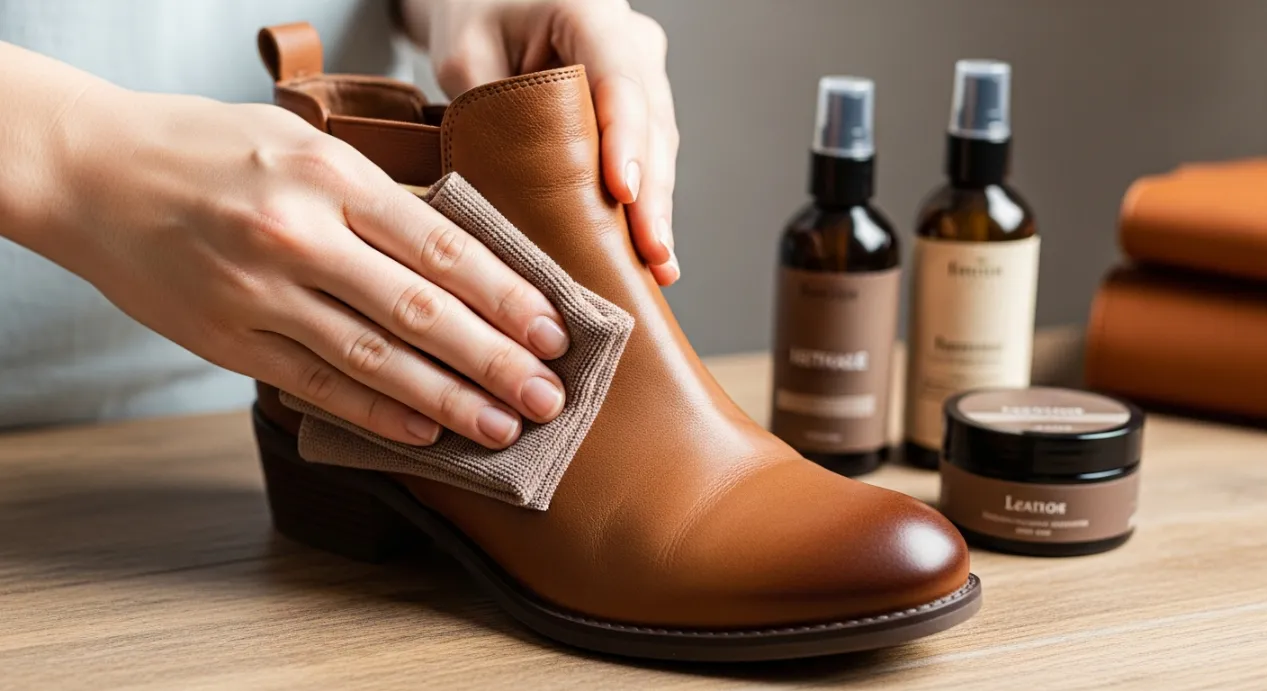 Nettoyage de bottines en cuir à l'aide d'un chiffon