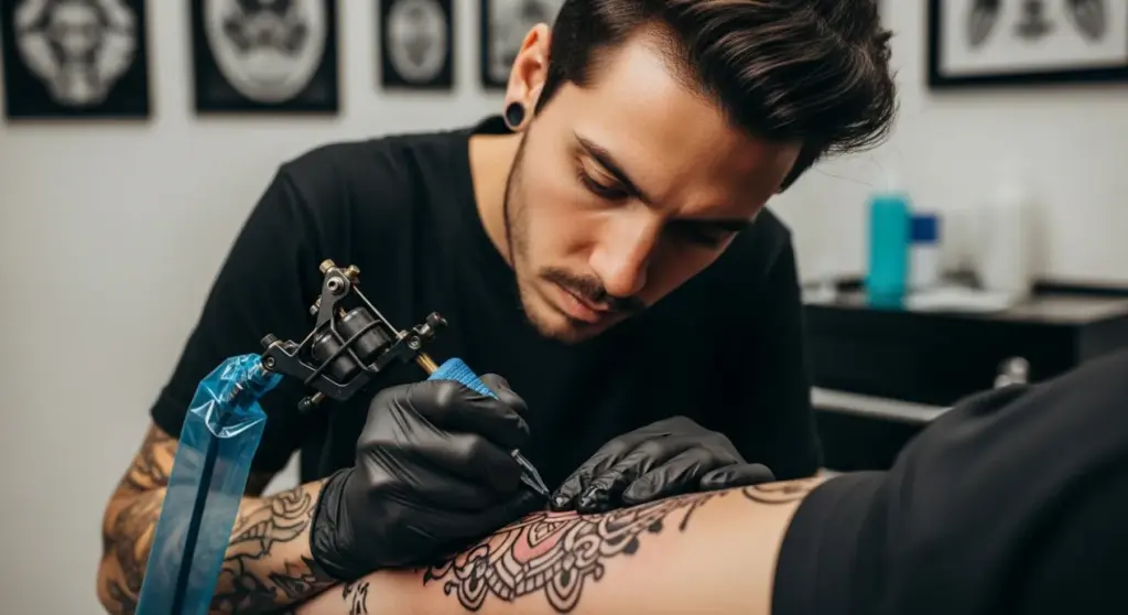 Tatoueur en train de tatouer