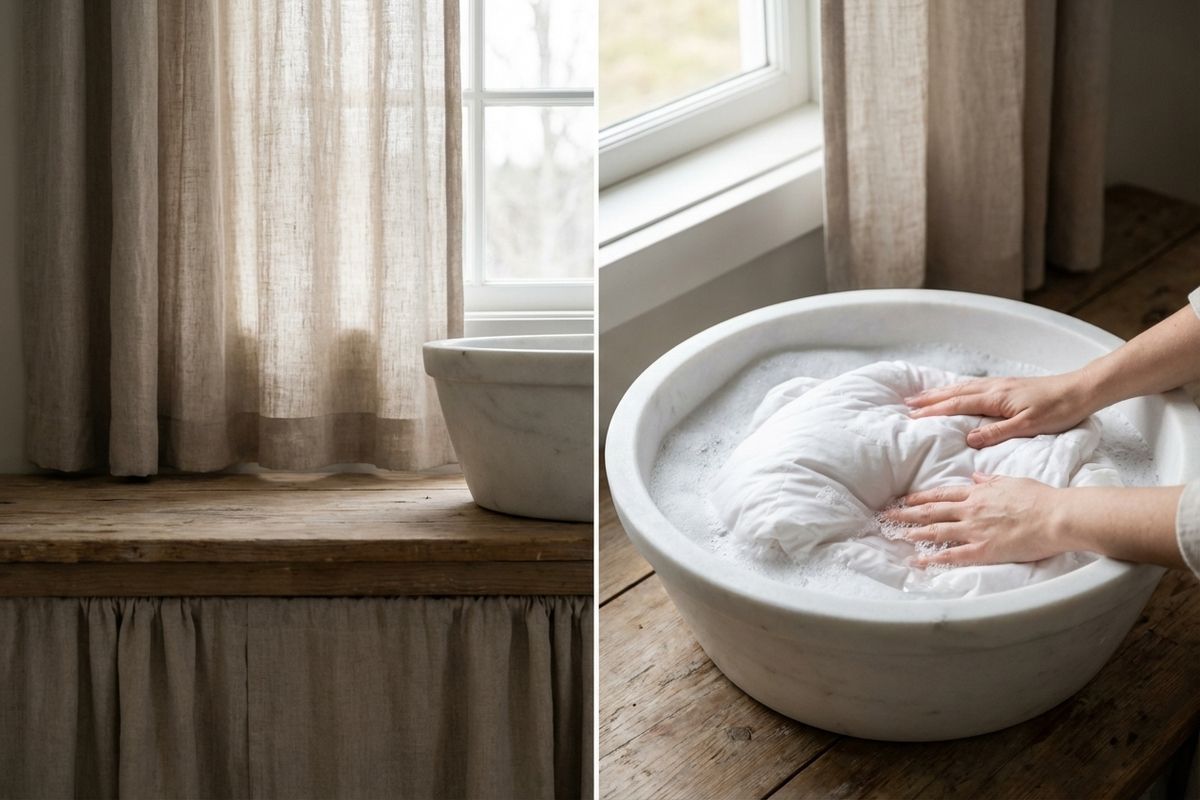 Laver sa couette à la main dans une vasque
