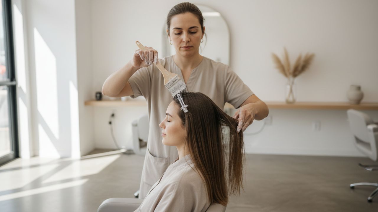 Coiffeuse qui fait un lissage brésilien