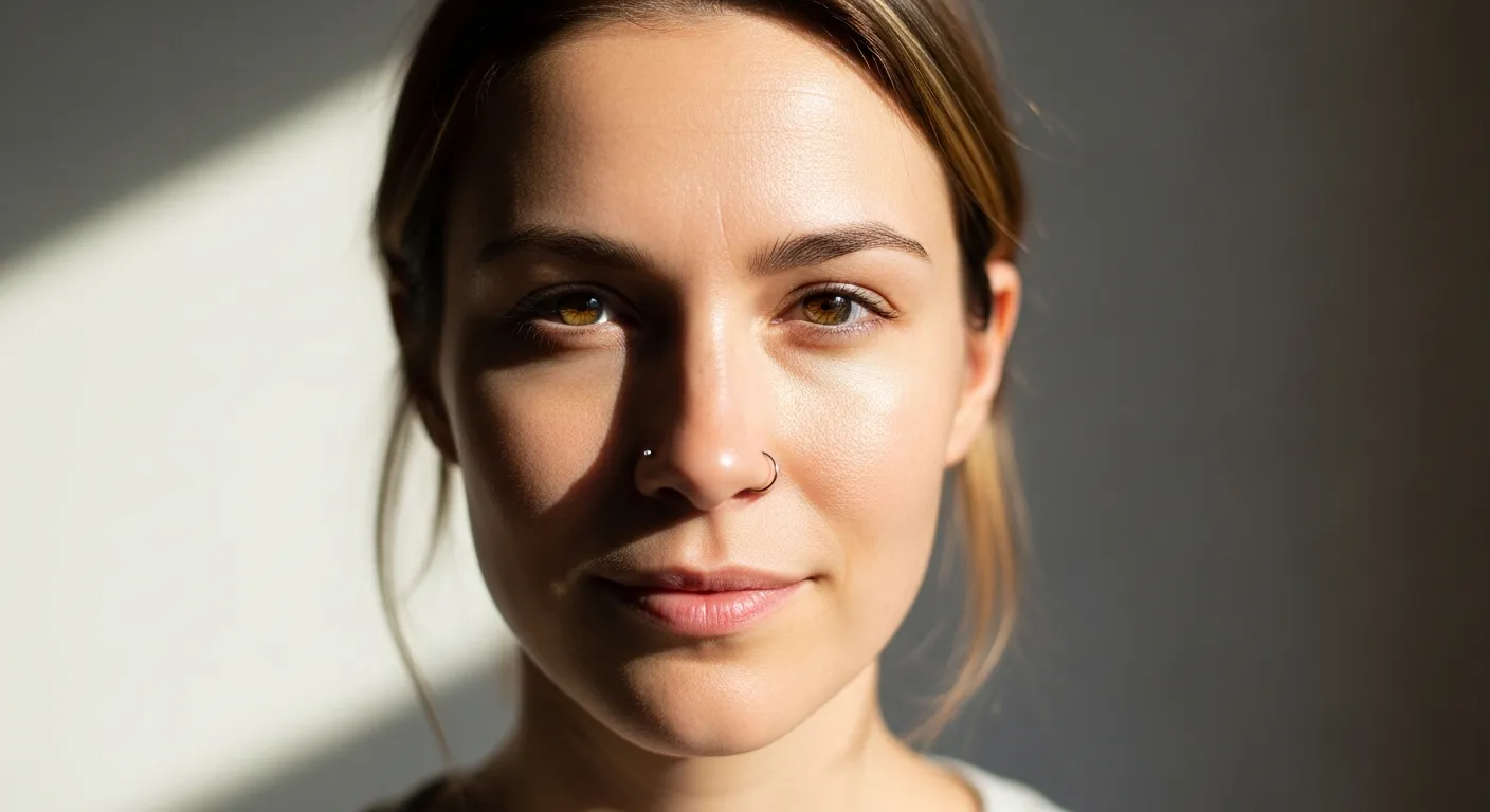 Femme avec 2 piercings au nez