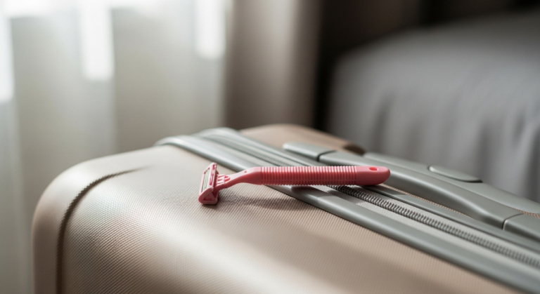 Rasoir posé sur une valise cabine