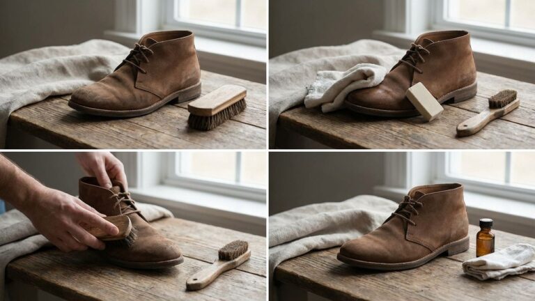 Processus de nettoyage de chaussures en nubuck