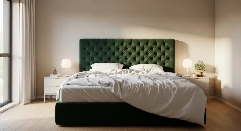 Tête de lit verte 160 en velours capitonné