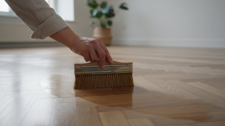 Application d'huile sur un parquet en bois avec un pinceau