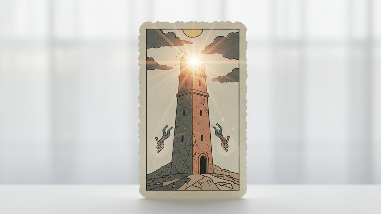 Arcane 16 du Tarot symbolisant la transformation amoureuse