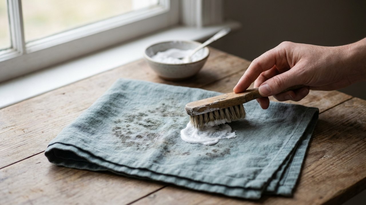 Application de bicarbonate de soude sur tache de moisissure