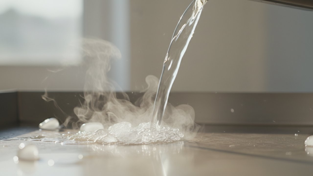 Choc thermique sur une plancha inox chaude pour décoller les graisses