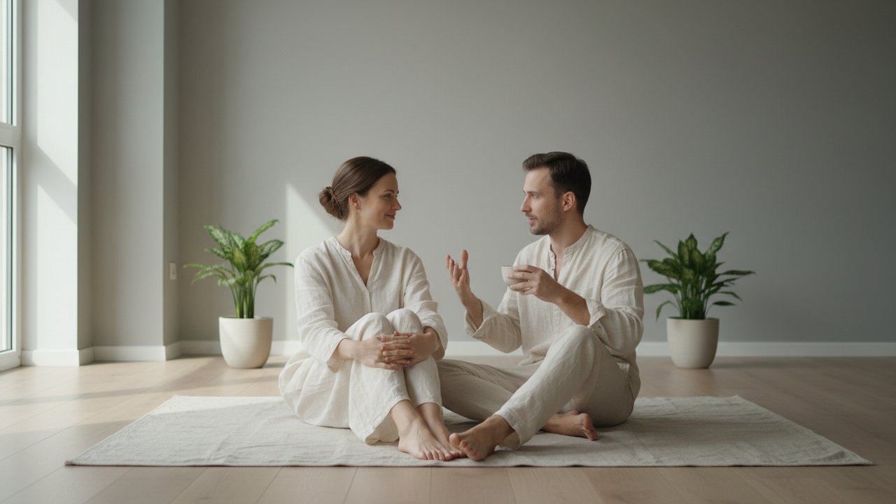 Couple en dialogue honnête pour rééquilibrer leur relation
