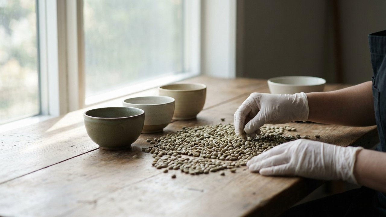 Grains de café vert triés selon les critères de la SCA