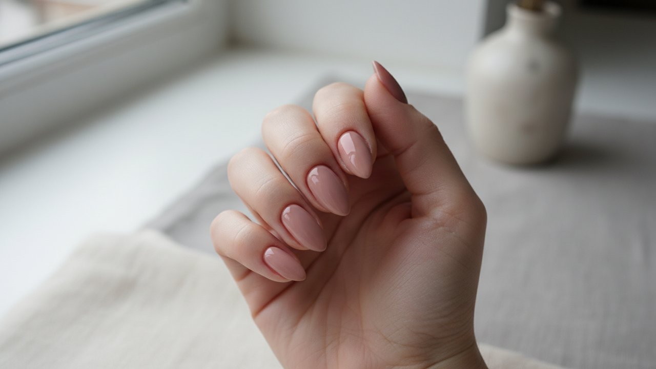 Manucure gel avec finition brillante et top coat appliqué