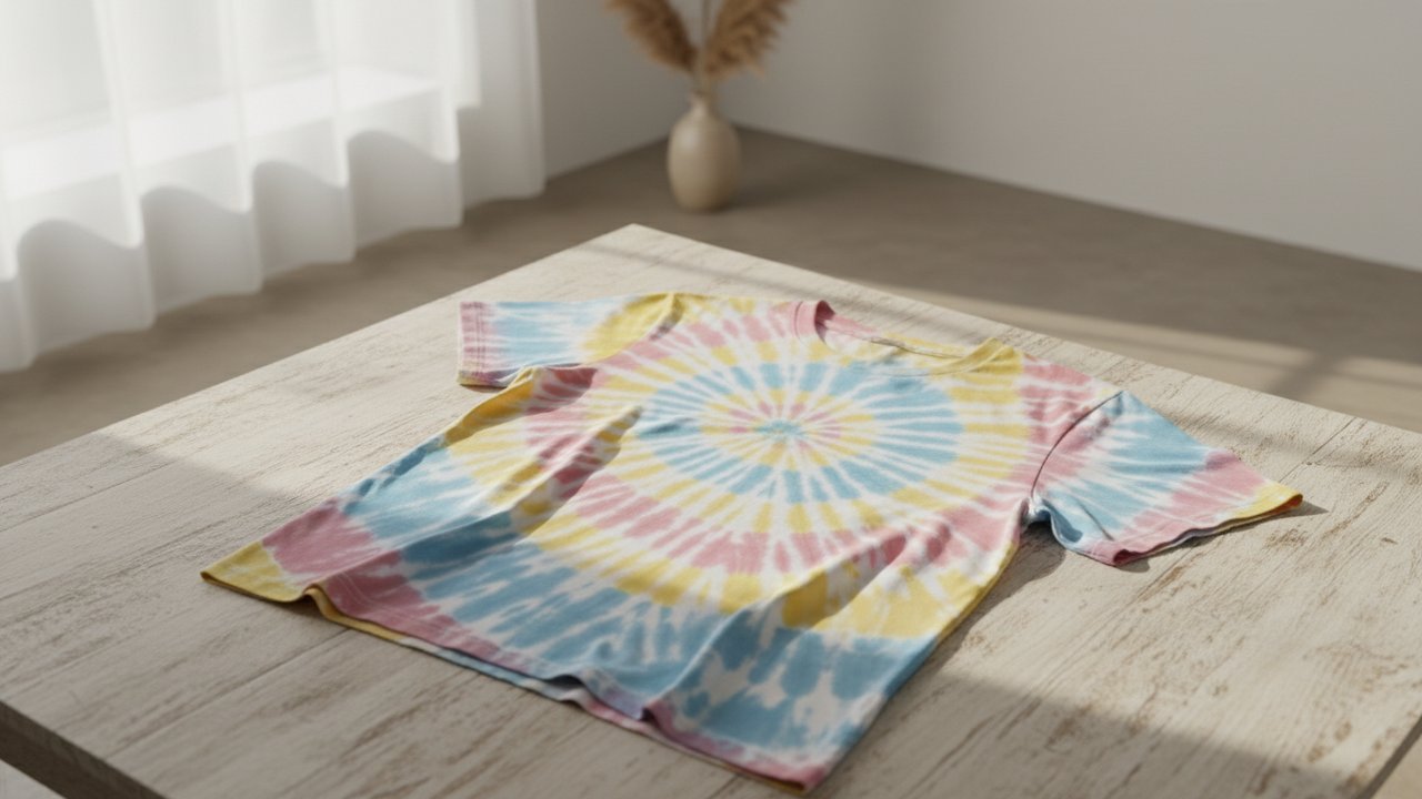 Vêtement teint avec des motifs tie-and-dye en spirale et rayures