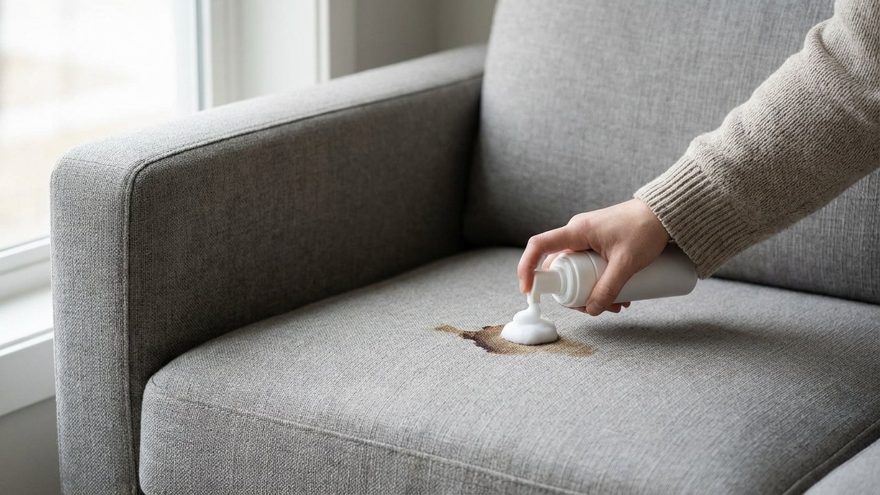 Traitement d'une tache de café sur un canapé en tissu