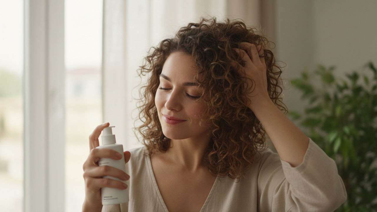 Application d'un produit léger pour préserver les boucles des cheveux