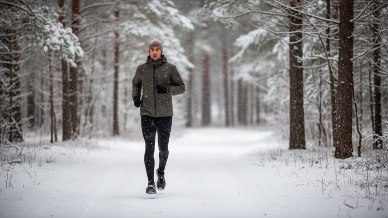 Runner habillé avec un système de 3 couches pour courir en hiver