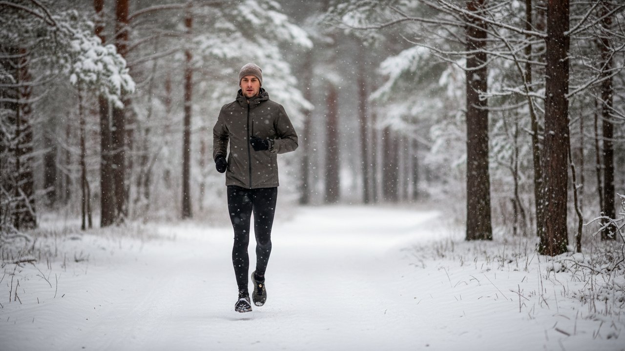 Runner habillé avec un système de 3 couches pour courir en hiver