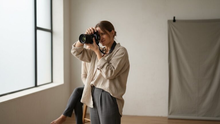 Photographe professionnel effectuant un shooting photo en studio