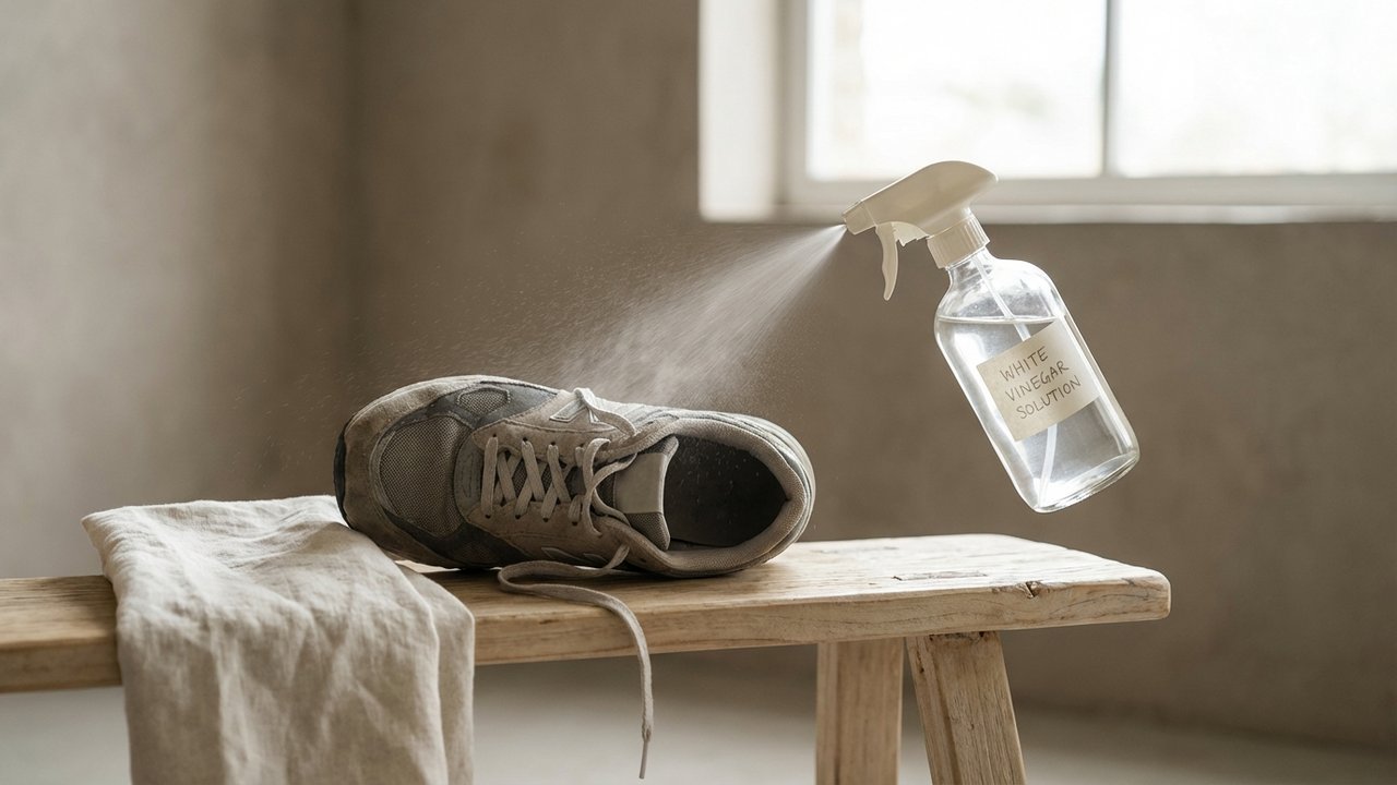 Application de vinaigre blanc pour éliminer odeurs chaussures de sport