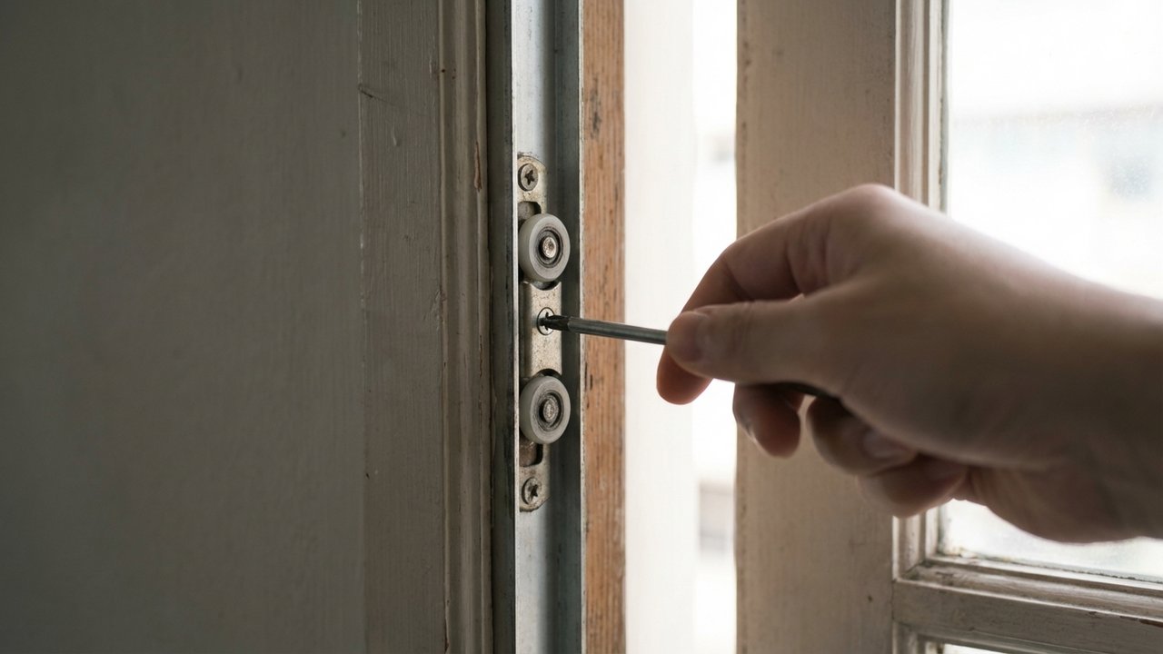 Ajustement des roulettes de portes coulissantes avec un tournevis