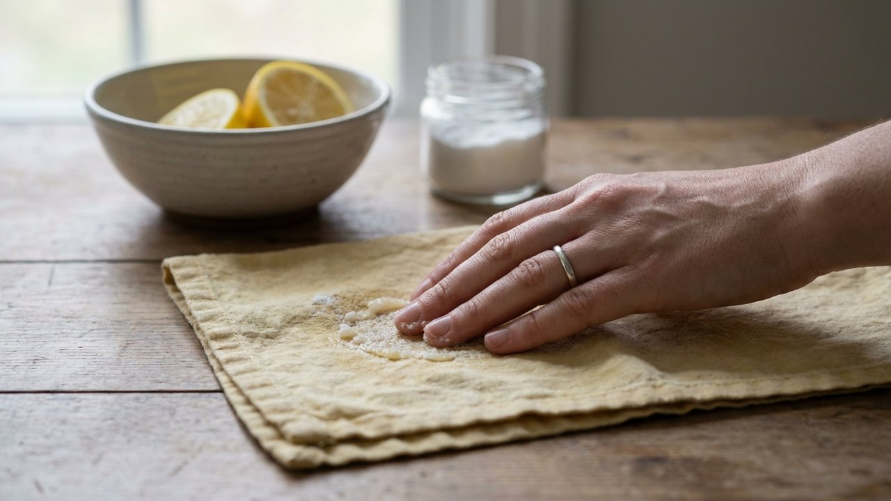 Application de bicarbonate et citron sur du linge jauni pour le blanchir