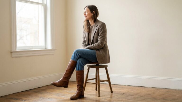 Comment porter les bottes cavalières avec un jean droit et un blazer