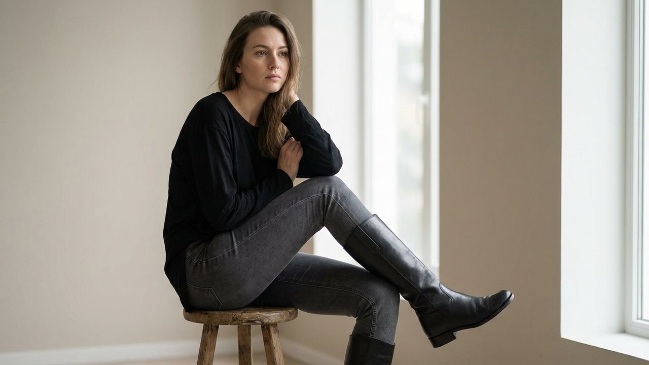 Bottes cavalières et jean slim rentré dans la botte, l'association classique