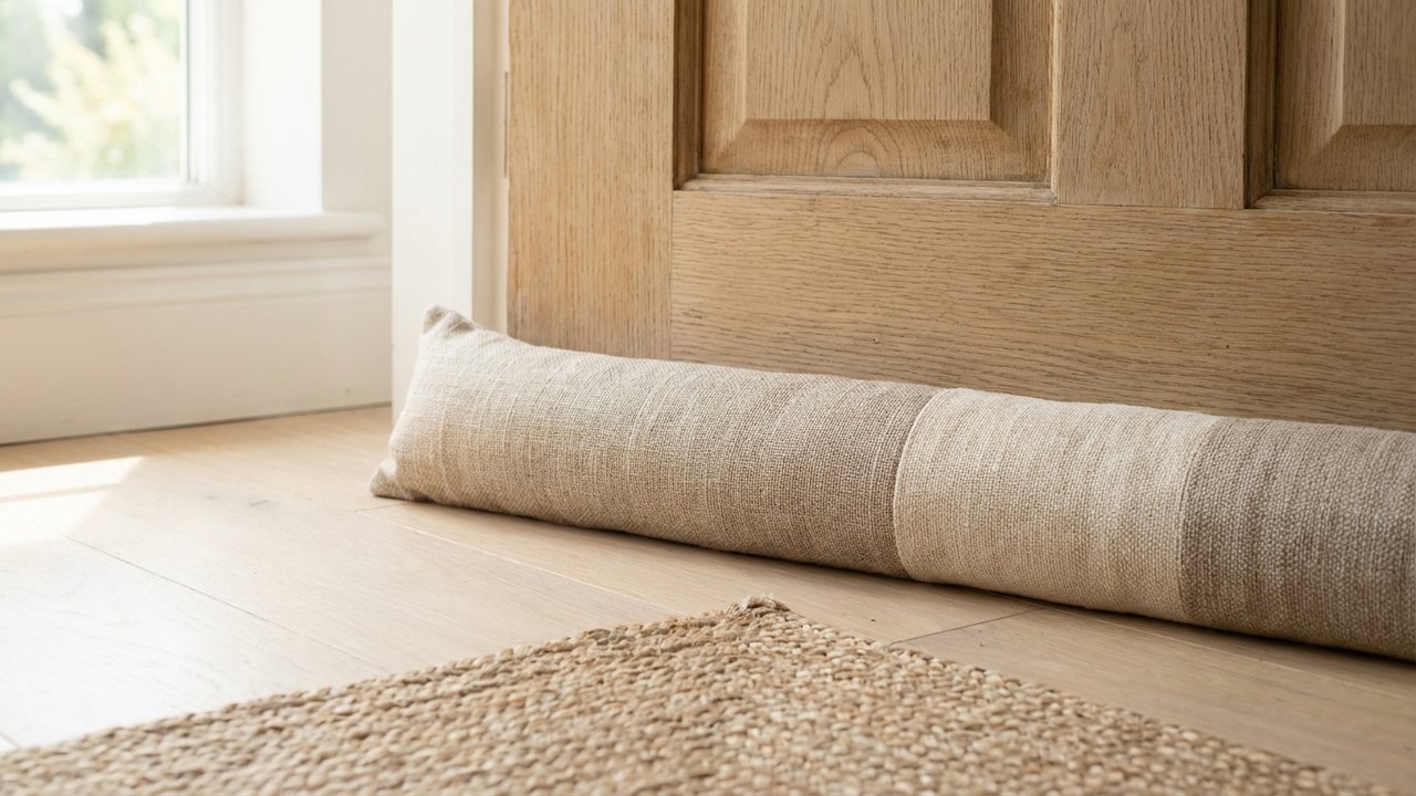 Boudin de porte en tissu fixé au bas d'une porte