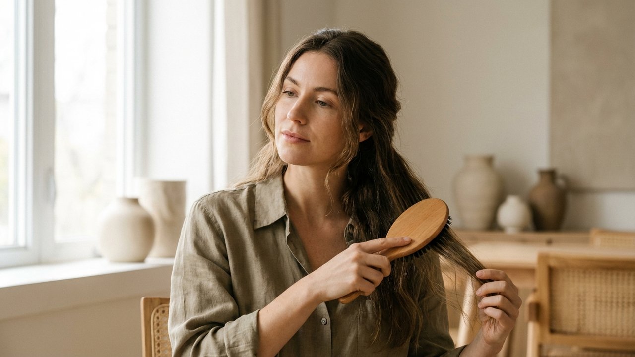 Brossage quotidien des cheveux avec une brosse en poils de sanglier