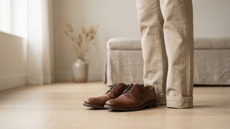 Paire de derbies marron en cuir associées à un look casual chic