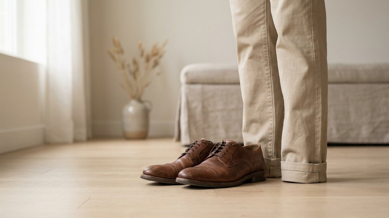 Paire de derbies marron en cuir associées à un look casual chic
