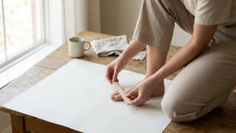 Mesure de la largeur du pied avec une règle sur papier blanc
