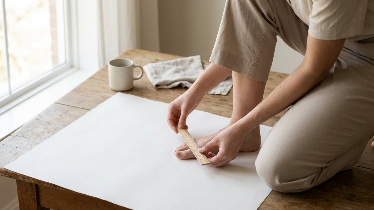Mesure de la largeur du pied avec une règle sur papier blanc