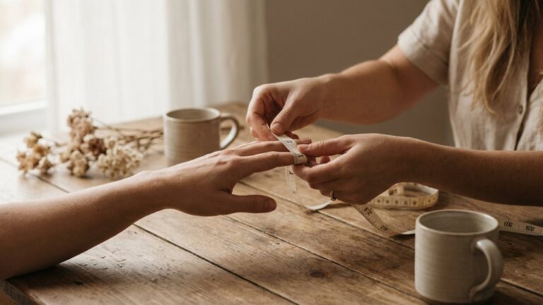 Mesure du tour de doigt avec un ruban de couturière pour déterminer la taille de bague