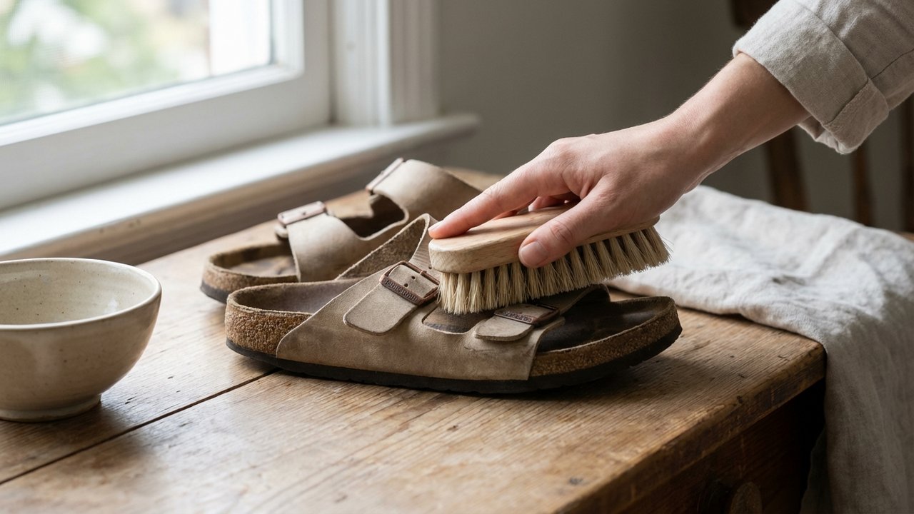 Nettoyage de la bride et de la semelle extérieure d'une Birkenstock