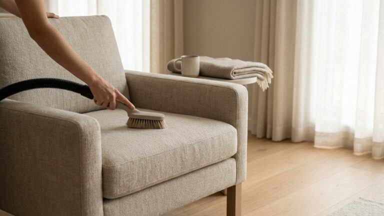 Nettoyage d'un fauteuil en tissu avec brosse douce