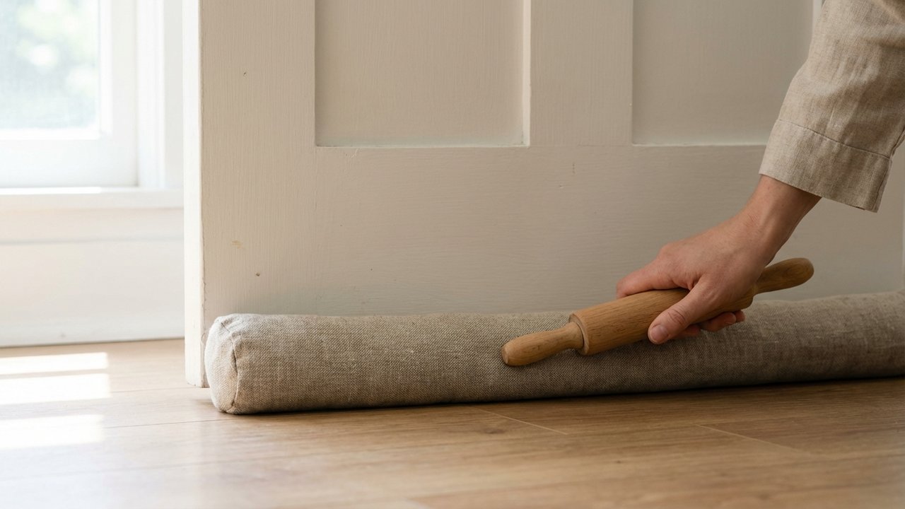 Application d'un boudin de porte en tissu avec un rouleau à pâtisserie