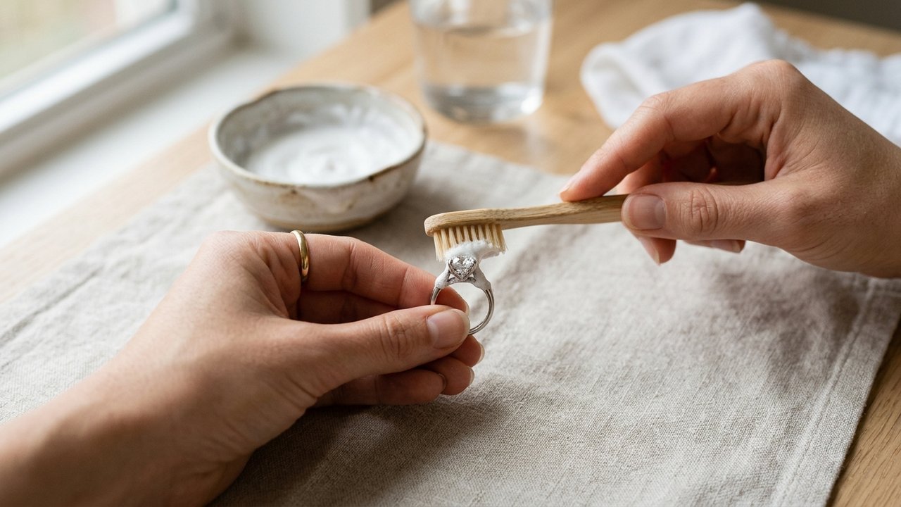Nettoyage en profondeur d'une bague diamant avec du bicarbonate