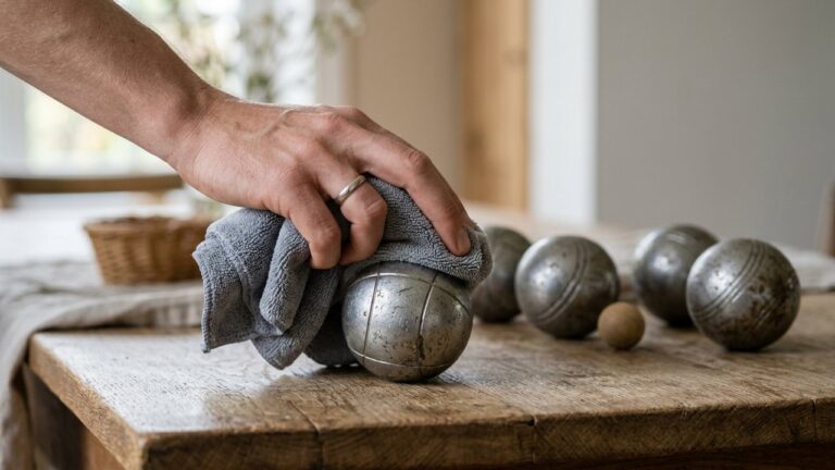 Nettoyage de boules de pétanque avec un chiffon microfibre