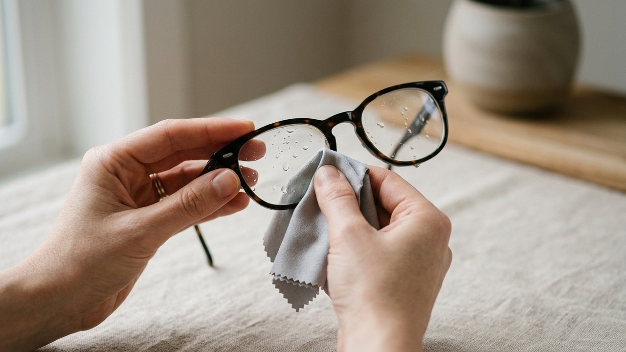 Nettoyage délicat de verres de lunettes en plastique avec chiffon microfibre