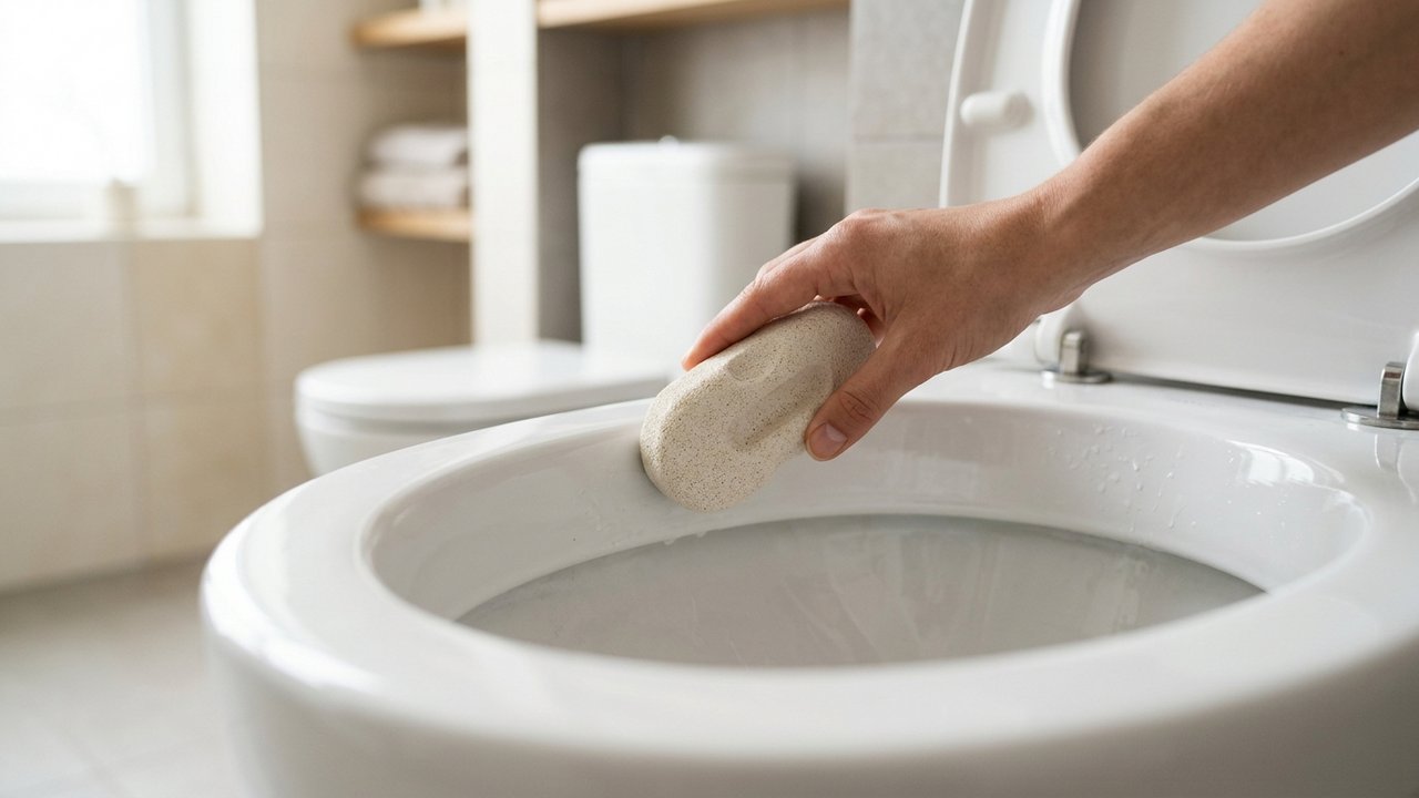 Pierre ponce céramique utilisée pour nettoyer une cuvette de WC