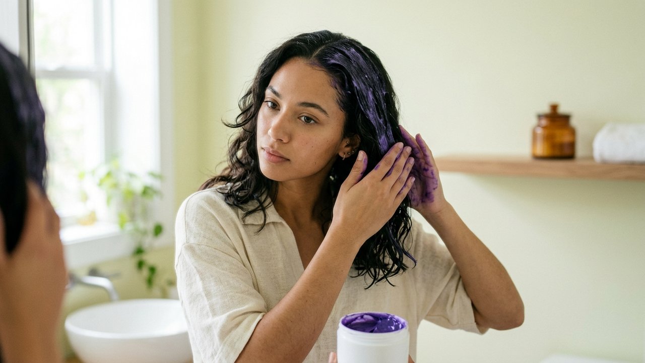 Application d'une patine teintée pour corriger les reflets roux des cheveux