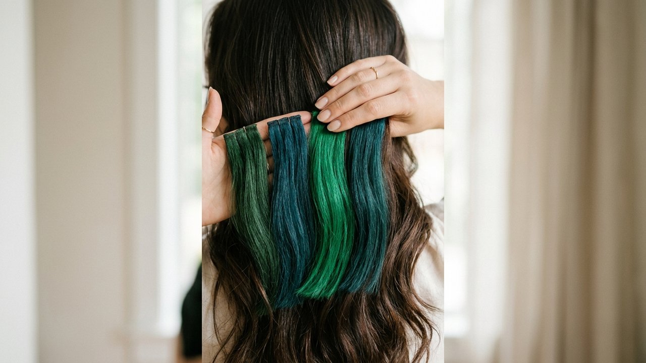 Palette de couleurs vertes et bleu-vert pour neutraliser le roux sur cheveux bruns