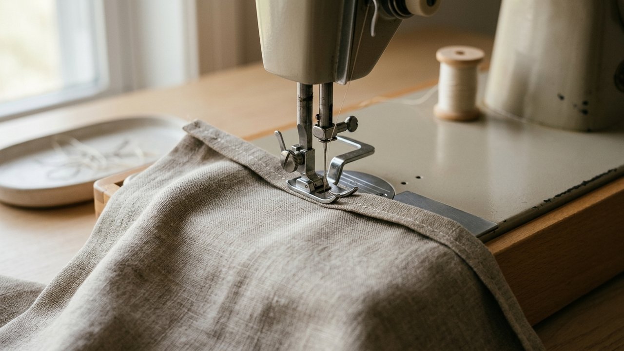 Détail de l'ourlet invisible à la machine avec pied spécialisé