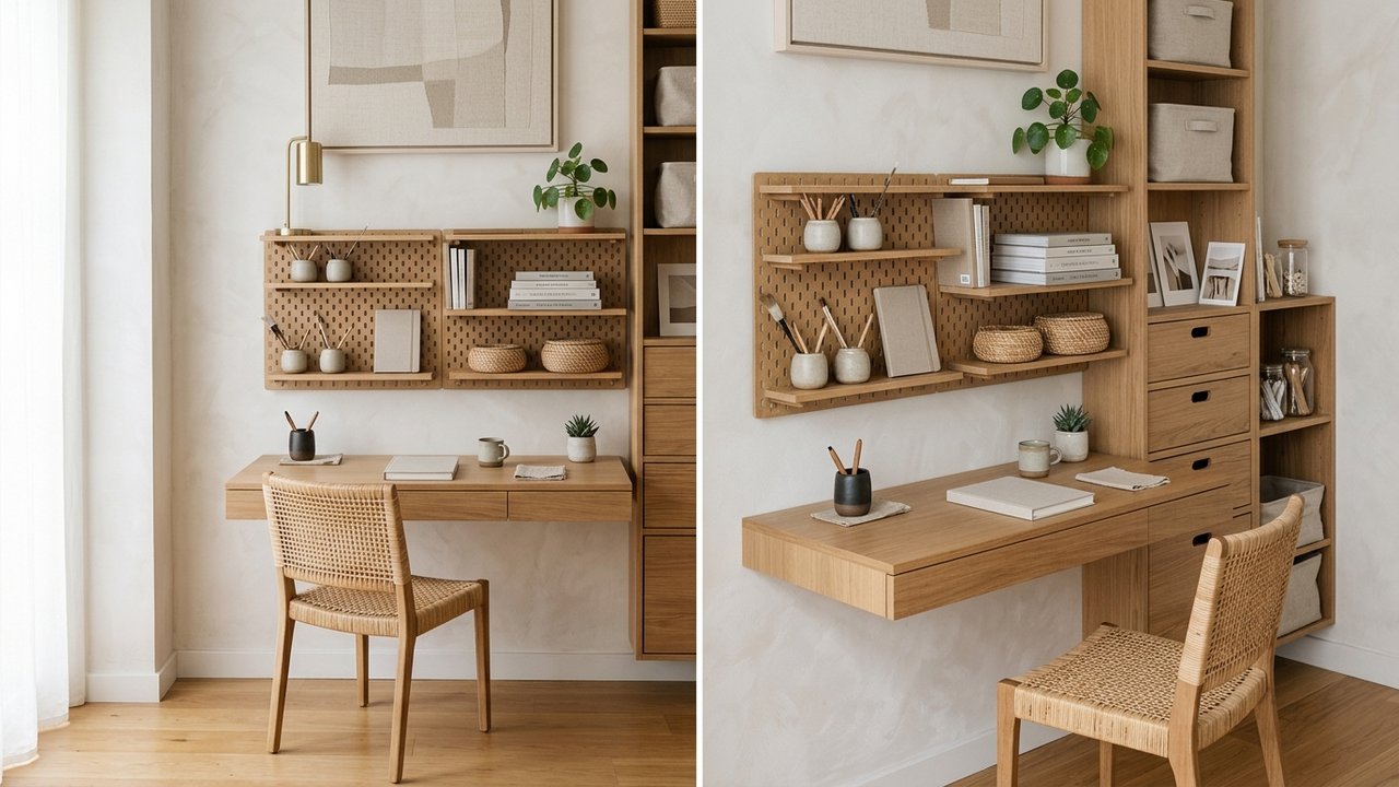 Solutions de rangement escamotables et en hauteur dans un studio