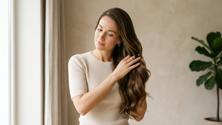 Femme avec des cheveux sains et brillants bien entretenus