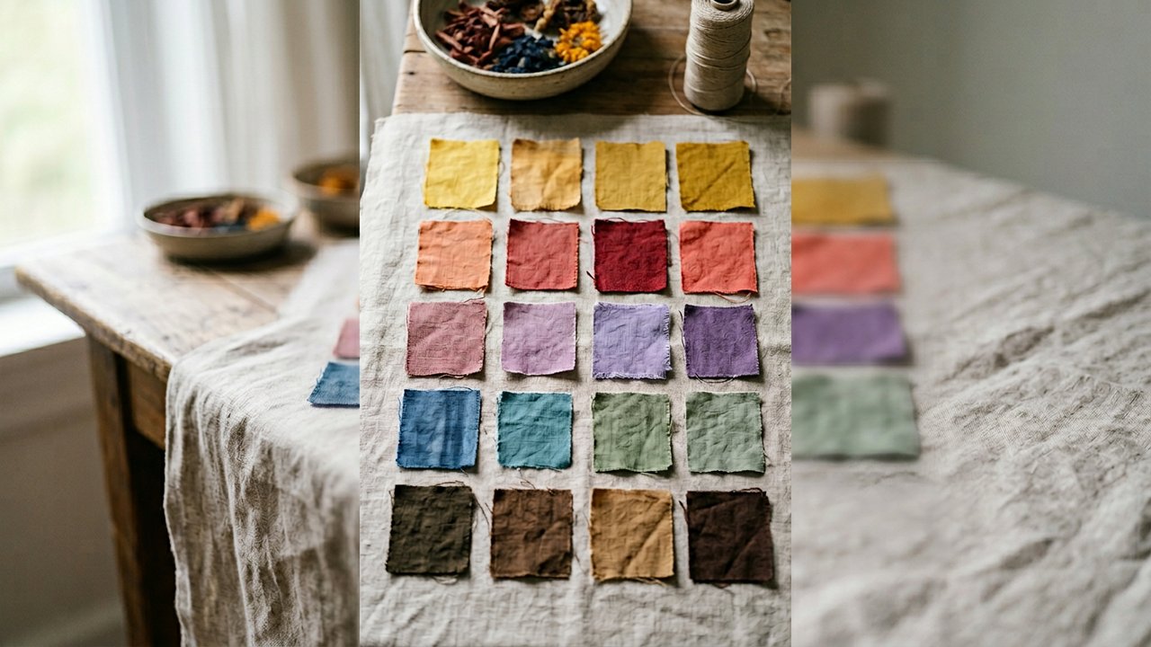 Palette de couleurs obtenues avec des teintures naturelles sur tissu